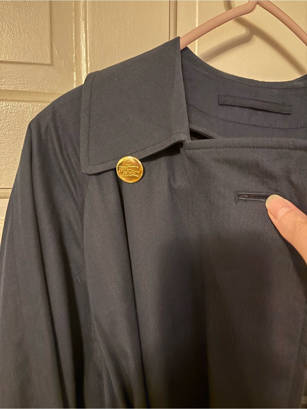 Burberry Navy Trench Coat with Signature Check Interior - Picture 7 of 9